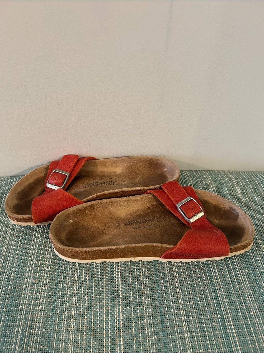 Birkenstock Red Textured One-Strap Suede Sandal - Size 37 - Picture 8 of 9